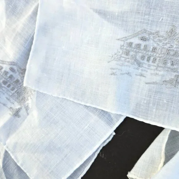 Vintage Micro Embroidery White Linen Hankie Napkin Set Set of 8 - Picture 11 of 12